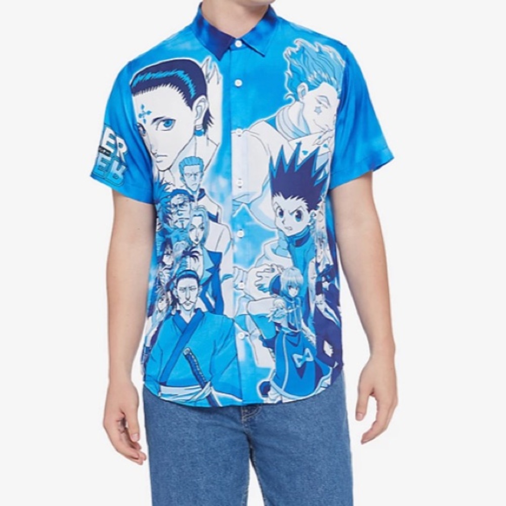 Hunter X Hunter Group Woven Button-Up Shirt, Size Large